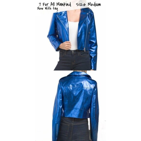 7 For All Mankind Jackets & Blazers - 7 For All Mankind Metallic Moto Jacket Faux Leather Women's Medium New With Tag